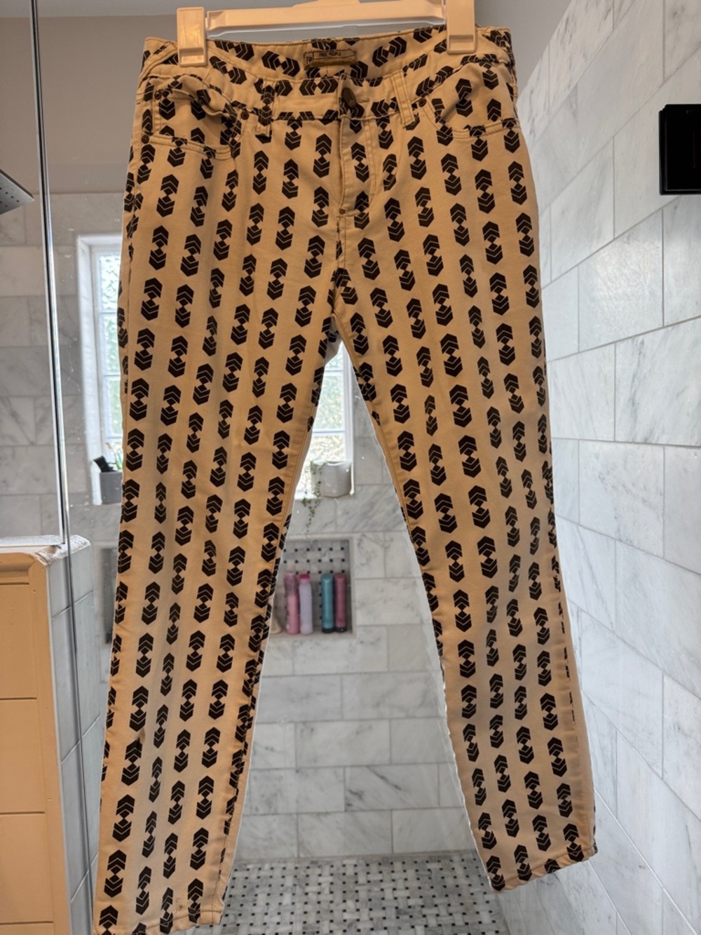 Free People Beige and Black Geometric Print Pants